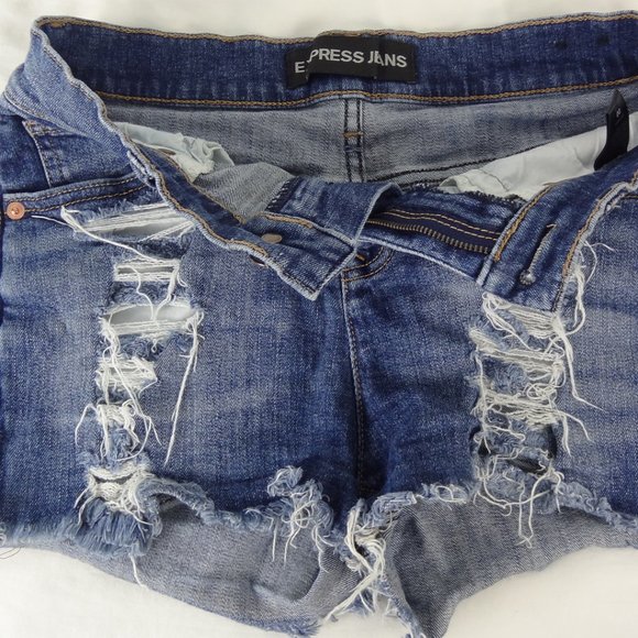 Express Denim Ripped Shorts - size 00 (USED) - Picture 2 of 5
